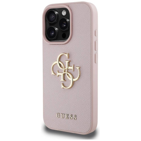 Case IPHONE 16 PRO MAX Guess Grained Big 4G Logo Small Classic Logo pink