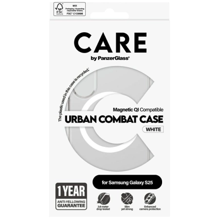 Etui CARE by PanzerGlass Flagship Urban Combat White QI do Samsung Galaxy S25 - przezroczysty