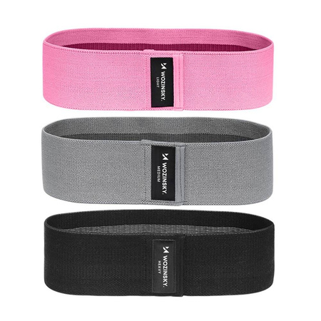 Wozinsky zestaw 3x materiałowe taśmy gumy oporowe mini band do ćwiczeń joga fitness crossfit (WFB-01)