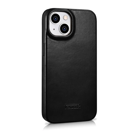 iCarer CE Oil Wax Premium Leather Folio Case skórzane etui iPhone 14 Plus z klapką magnetyczne MagSafe czarny (AKI14220707-BK)