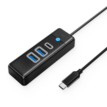 HUB 3-portowy input: USB-C 3.0 / output: 2x USB-A 3.0 + 1x USB-C 3.0 przewód 0,15M - czarny