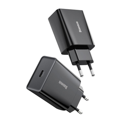 Baseus Speed Mini ładowarka sieciowa zasilacz EU do szybkiego ładowania USB Typ C 20W 3A czarny (CCFS-SN01)