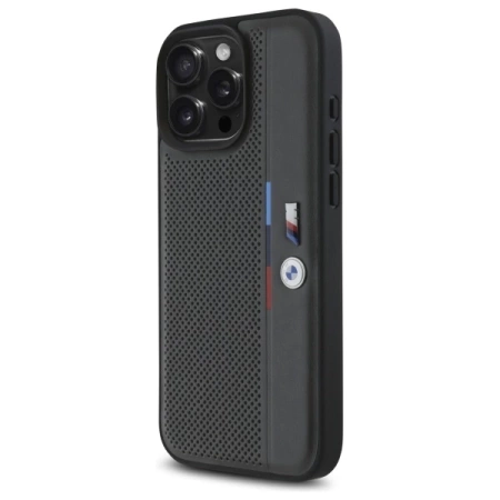 BMW M Perforated Tricolor Detail Line iPhone 16 Pro Max Case - Dark Gray