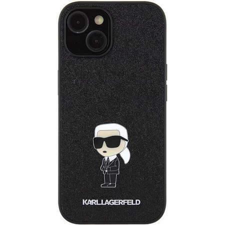 Karl Lagerfeld Fixed Glitter Ikonik Logo Metal Pin Hülle für iPhone 15 – Schwarz