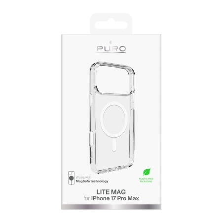Puro Lite Mag TPU+PC Case Compatible with MagSafe for iPhone 17 Pro Max - Transparent with White Ring