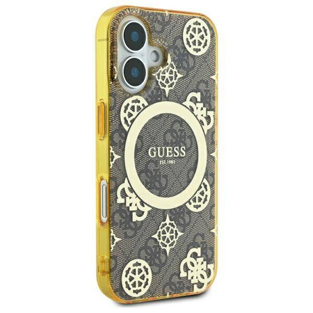 Original Case IPHONE 16 Guess Hardcase IML Peony On 4G Background MagSafe (GUHMP16SH4PYEEW) brown