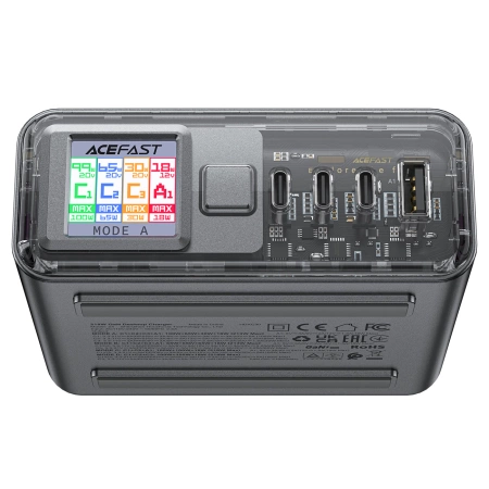 Acefast Z4 PD 218 W GaN 3 x USB-C + USB-A Multifunktionsadapter mit 4 Anschlüssen – Grau