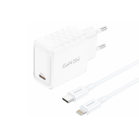 FONENG ładowarka sieciowa EU55 GaN PD 20W 1xUSB-C + kabel USB-C - Lightning Biały