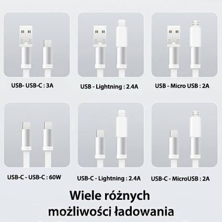 Kabel Rozwijany 3w1 60W z pudełkiem MicroUSB/USB-C/Lightning fioletowy/purple USAMS  SJ650USB03 (US-SJ650)