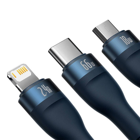 3in1 USB cable Baseus USB 3in1 Baseus Flash Series, USB-C + Micro + Lightning 66W, 1.2m (blue)