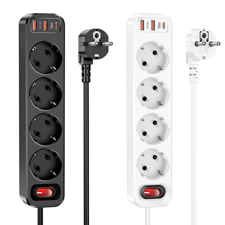 HOCO listwa zasilająca 1 gniazdo + USB A + 3 x Typ C PD QC3.0 3A 67W NS9 2 m czarna