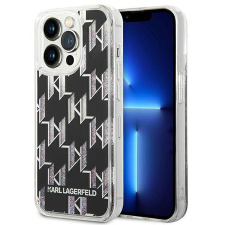 Original Handyhülle IPHONE 14 PRO Karl Lagerfeld Hardcase Liquid Glitter Monogram (KLHCP14LLMNMK) schwarz