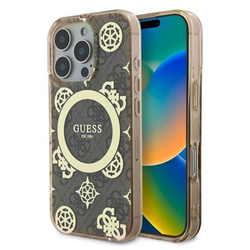 Original Handyhülle IPHONE 16 PRO Guess Hardcase IML Peony On 4G Background MagSafe (GUHMP16LH4PYEEW) braun