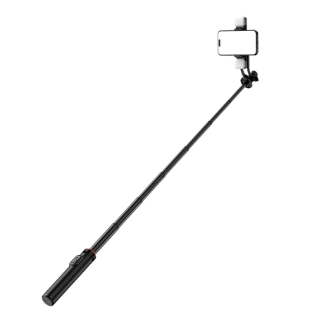 Selfie Stick WC12YDS Teleskopstativ 1,3 m aus Aluminiumlegierung mit Dual-Licht und Telefonhalter – Schwarz