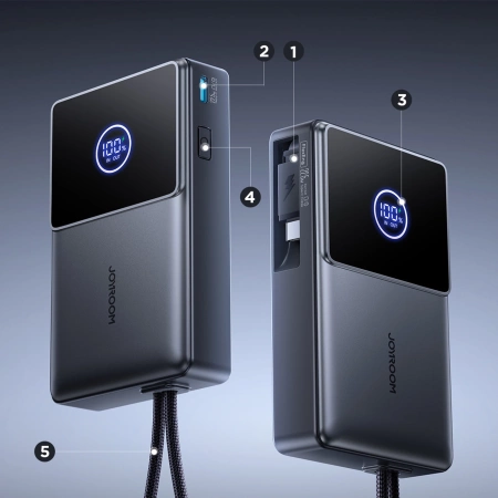Joyroom JR-PR1 10000mAh 22,5W Powerbank mit integriertem einziehbarem USB-C-Kabel - Schwarz