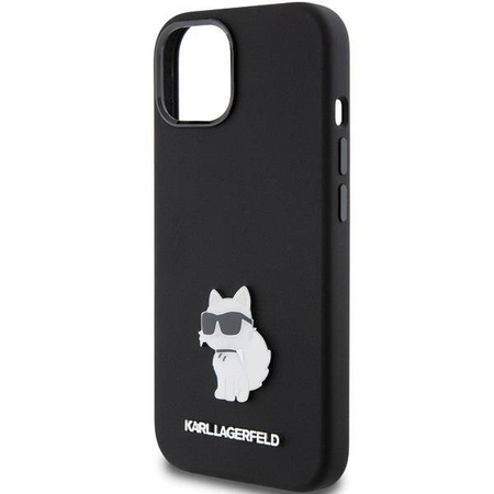 Etui Karl Lagerfeld Silicone Choupette Metal Pin na iPhone 15 Plus / 14 Plus - czarne