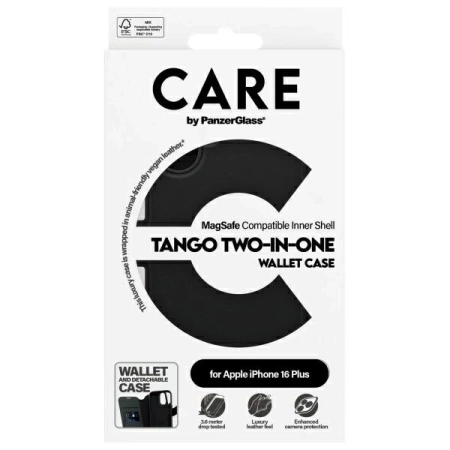 Etui CARE by PanzerGlass Feature Tango 2in1 Wallet MagSafe na iPhone 16 Plus - czarne