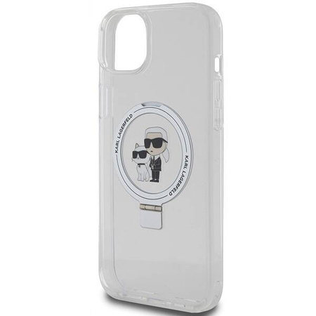 Oryginalne Etui IPHONE 15 PLUS / 14 PLUS Karl Lagerfeld Hardcase Ring Stand Karl&Choupettte MagSafe białe