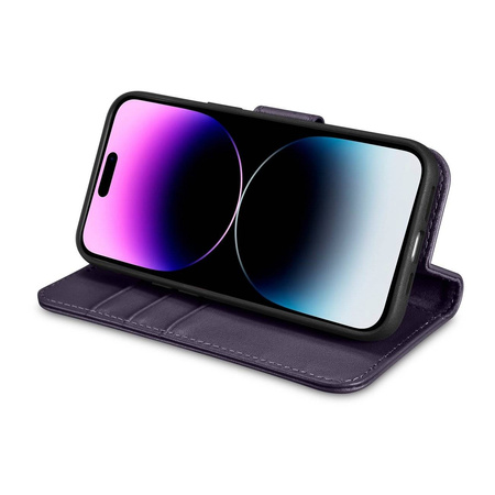 iCarer Wallet Case 2in1 iPhone 14 Pro Flip Leather Cover Anti-RFID dark purple (WMI14220726-DP)