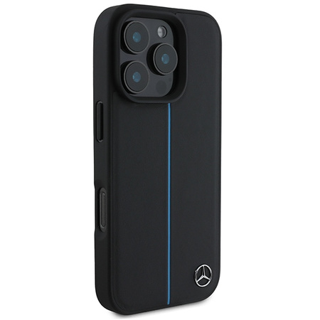Mercedes nakładka do iPhone 16 Pro 6,3&quot; MEHMP16L23RURBK Hardcase MB Blue Line Leather MagSafe czarna