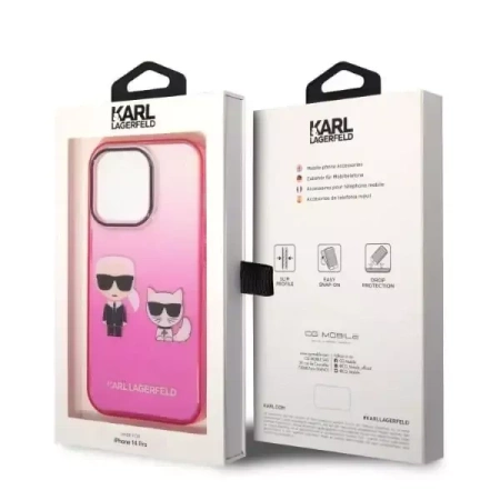 Original Handyhülle IPHONE 14 PLUS Karl Lagerfeld Hardcase Gradient Ikonik Karl & Choupette (KLHCP14MTGKCP) rosa