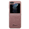 Guess nakładka do Samsung Z Flip5 GUHCZF5HGGSHP różowa HC PU/TPU Glitter Script