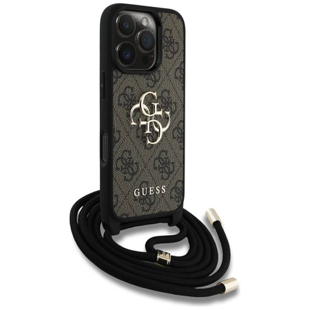 Original Handyhülle IPHONE 16 PRO MAX Guess 4G Big Logo Cord Stap Crossbody braun