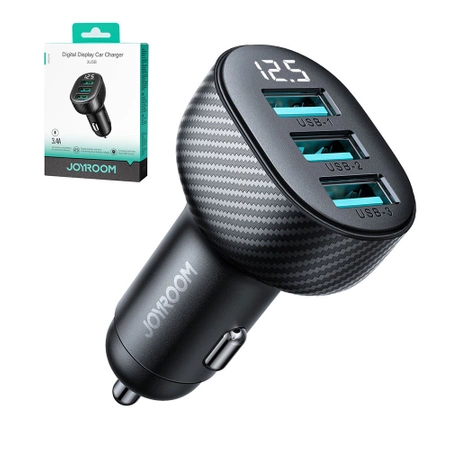 Joyroom JR-CCD03 3,4A Autoladegerät mit 3x USB-A Display - Schwarz