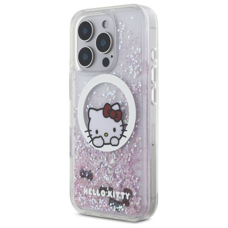 Original Handyhülle IPHONE 16 PRO Hello Kitty Hardcase Liquid Glitter Sweet Kitty Bows MagSafe (HKHMP16LLSWKH) weiß