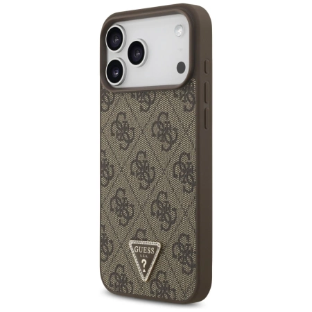 Guess Leather 4G Triangle Strass MagSafe Case für iPhone 17 Pro Max - Braun