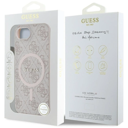 Guess 4G Ring Classic Logo MagSafe iPhone 16e Hülle - Rosa