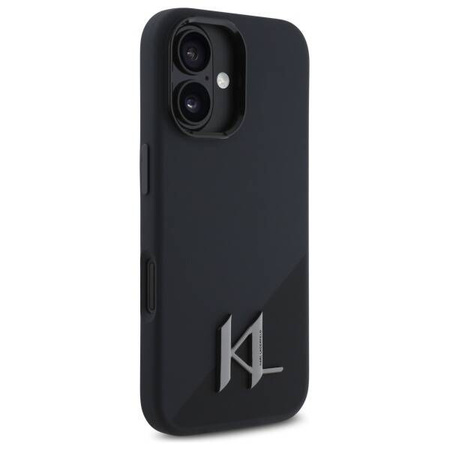 Original Handyhülle IPHONE 16 Karl Lagerfeld Hardcase Silicone Shadow Metal Initial MagSafe (KLHMP16SSCMKMPCK) schwarz