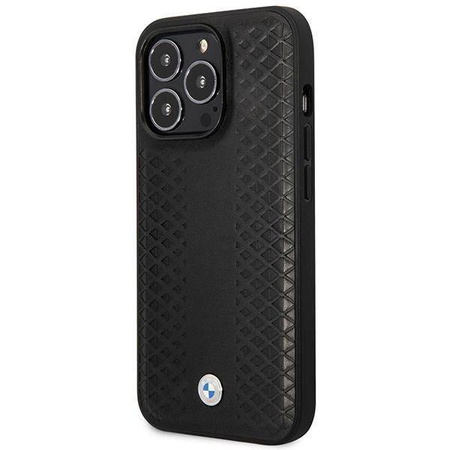 Oryginalne Etui IPHONE 14 PRO MAX BMW Leather Diamond Pattern MagSafe MagSafe (BMHMP14X22RFGK) czarne