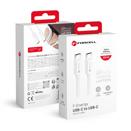FORCELL kabel Typ C do Typ C QC4.0 5A/20V PD 100W C339 2m biały