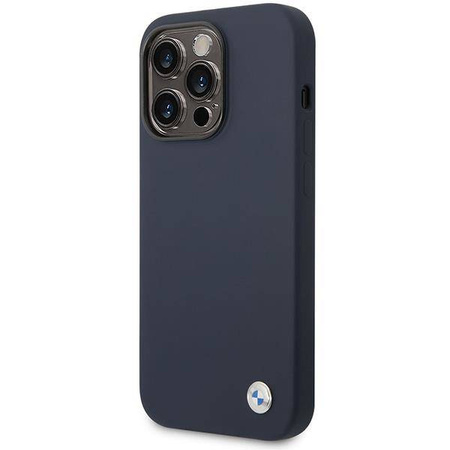 Original Handyhülle IPHONE 14 PRO MAX BMW Silicone Metal Logo MagSafe (BMHMP14XSILNA) navy blau