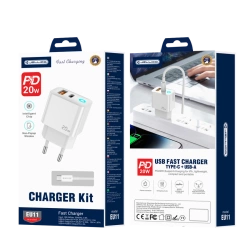 JELLICO wall charger EU11 PD 20W 1xUSB-C + 1xUSB QC3.0 + cable USB-C - Lightning White