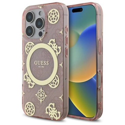 Original Handyhülle IPHONE 16 PRO Guess Hardcase IML Peony On 4G Background MagSafe (GUHMP16LH4PYEEP) rosa
