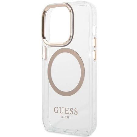 Original Case IPHONE 15 PRO MAX Guess Hard Case Metal Outline Magsafe gold