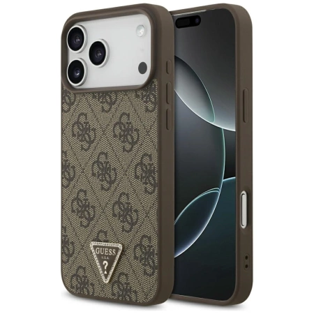 Guess Leather 4G Triangle Strass MagSafe Case for iPhone 17 Pro Max - Brown