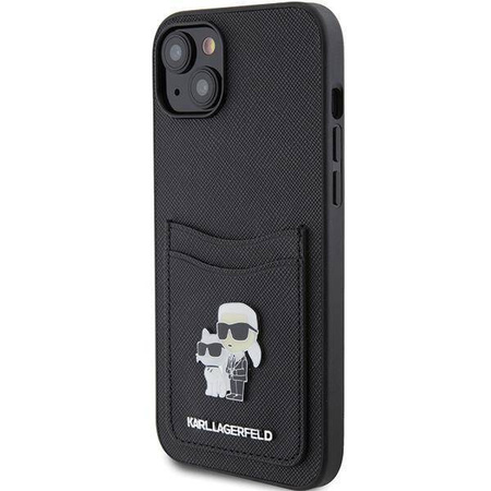 Etui Karl Lagerfeld Saffiano Cardslot Karl&Choupette Metal Pin do iPhone 15 - czarne