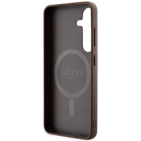 Guess 4G Collection Leder Metall Logo MagSafe Hülle für Samsung Galaxy S24 – Braun