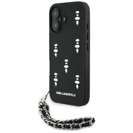 Karl Lagerfeld Saffiano Crystals w/Chain iPhone 16 Case - Black
