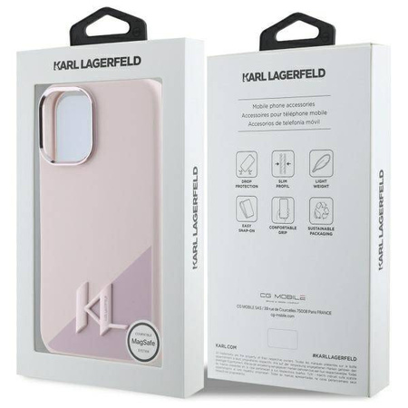 Original Case IPHONE 16 Karl Lagerfeld Hardcase Silicone Shadow Metal Initial MagSafe (KLHMP16SSCMKMPCP) pink