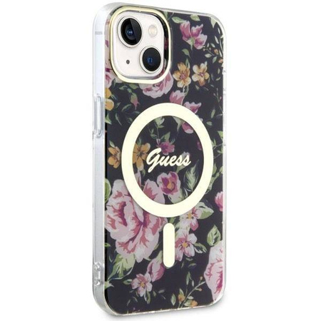 Guess GUHMP14SHCFWSK iPhone 14 6.1" czarny/black hardcase Flower MagSafe