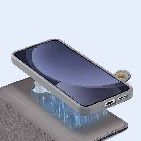 Dux Ducis Lawa Leather Case for Samsung Galaxy S25 with Detachable Magnetic Wallet - Gray