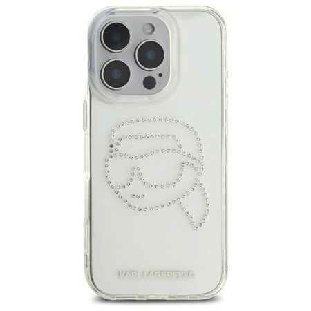 Oryginalne Etui IPHONE 16 PRO MAX Karl Lagerfeld Hardcase IML Rhinestones Karl Head (KLHCP16XHKHDCELT) transparentne