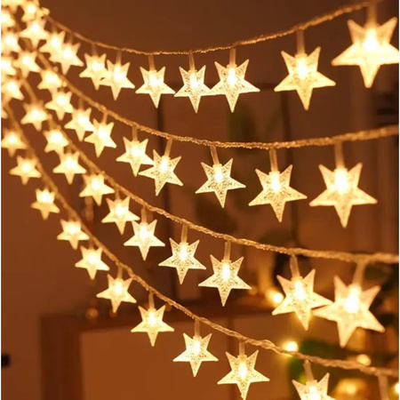 Girlanda 1.5m (10 lampek LED) USB Gwiazdki na Balkon, WARM WHITE / CIEPŁY BIAŁY