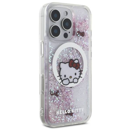 Original Handyhülle IPHONE 16 PRO Hello Kitty Hardcase Liquid Glitter Sweet Kitty Bows MagSafe (HKHMP16LLSWKH) weiß