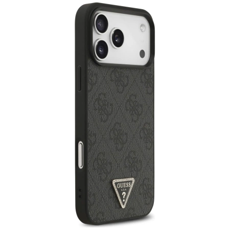 Etui Guess Leather 4G Triangle Strass MagSafe na iPhone 17 Pro Max - czarne