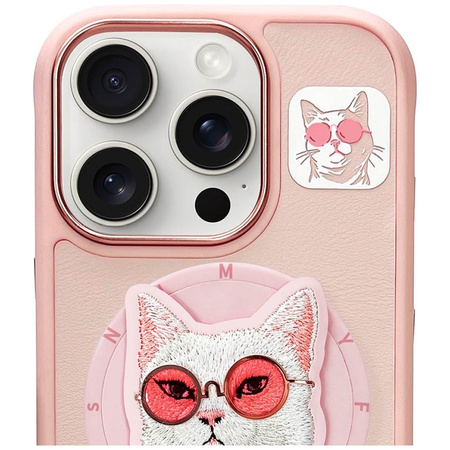 Etui Nimmy Glasses Cool Cat MagSafe do    iPhone 16 Pro różowy